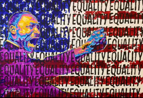 A painting of an american flag and the words " equality ".