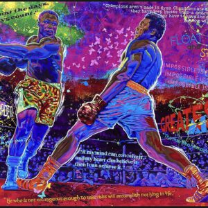 A painting of two boxers in action.